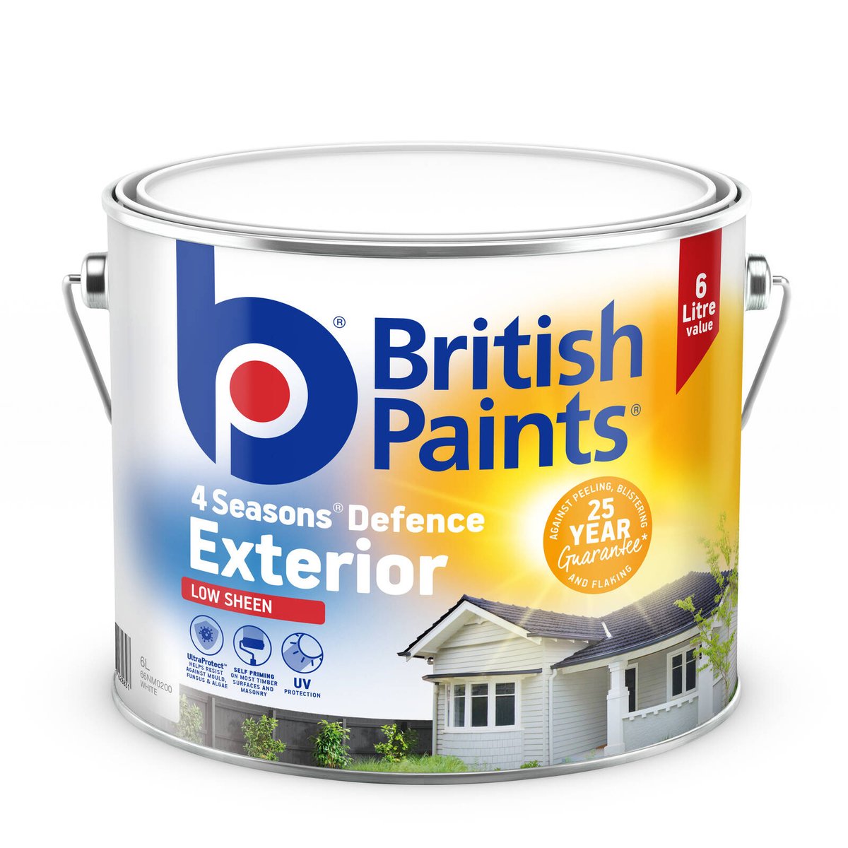 British Paints 6L 4 Seasons Low Sheen Exterior Paint - White - Waterproof - SuperSaverAU - view 1