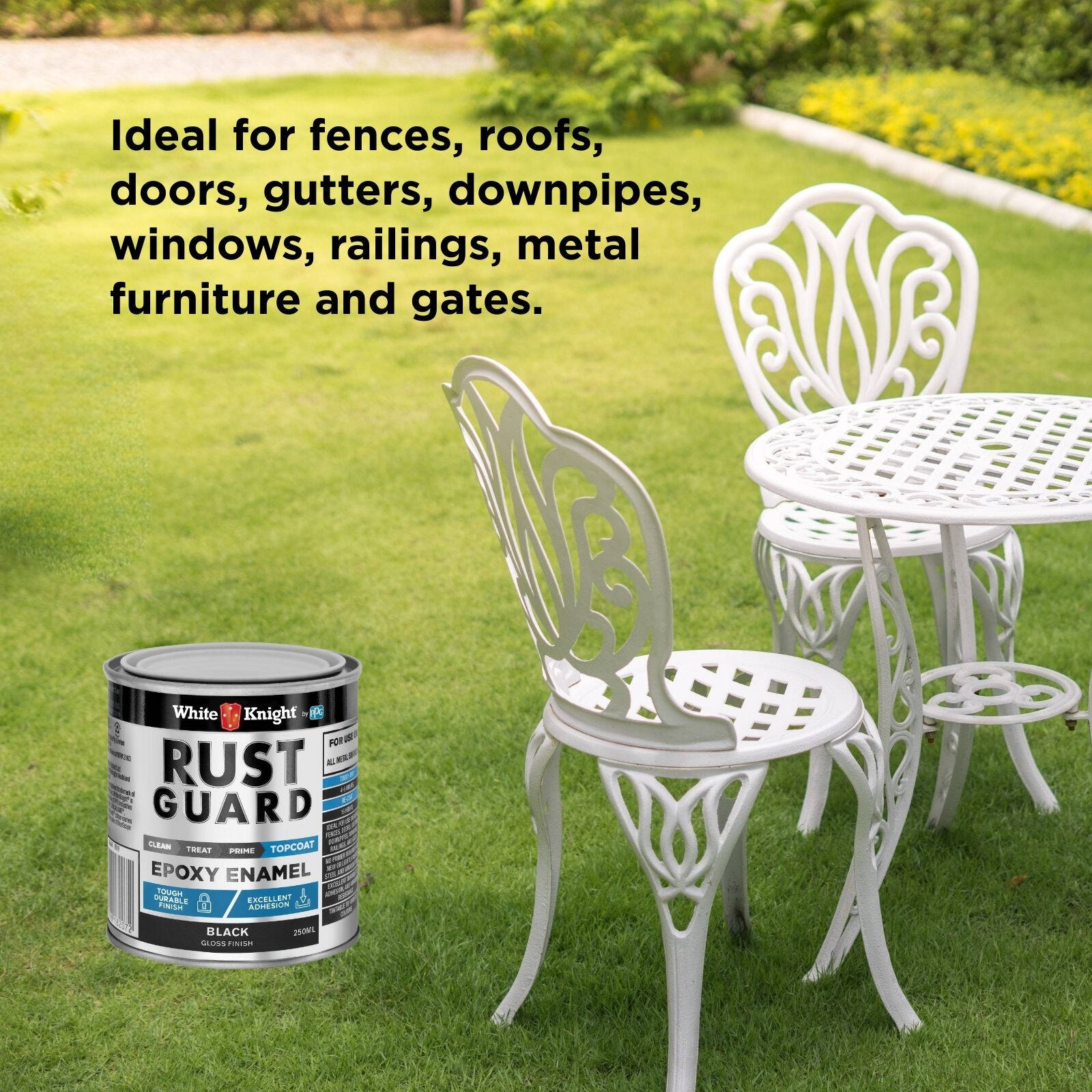 White Knight Rust Guard 250ml Black Gloss Epoxy Enamel Metal Paint