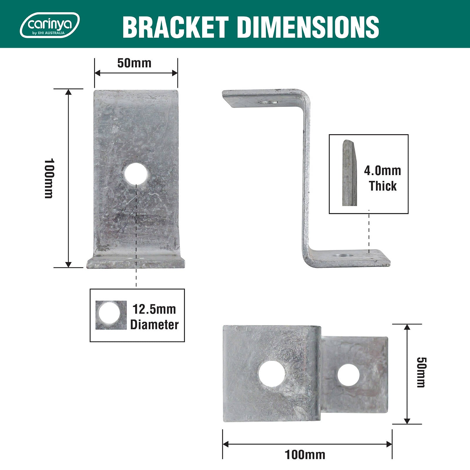 Carinya 50 x 100 x 50 x 50 x 4mm Galvanised Steel Reinforcing Z Bracket, 200kg