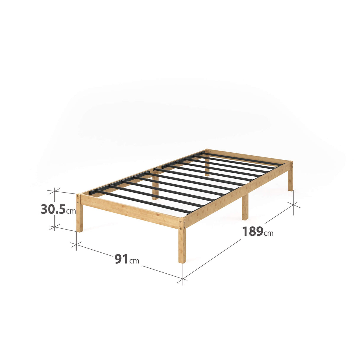 Zinus Moiz Single Bamboo Wooden Bed Base - 150kg Capacity, No Box Spring Needed - AU-FBMMB2ZC-12S