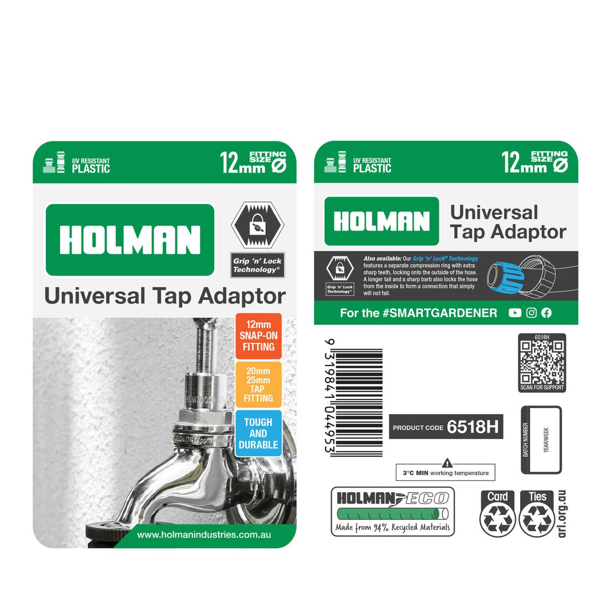 Holman 12mm Universal Tap Adaptor - 20/25mm BSP, Plastic, Outdoor