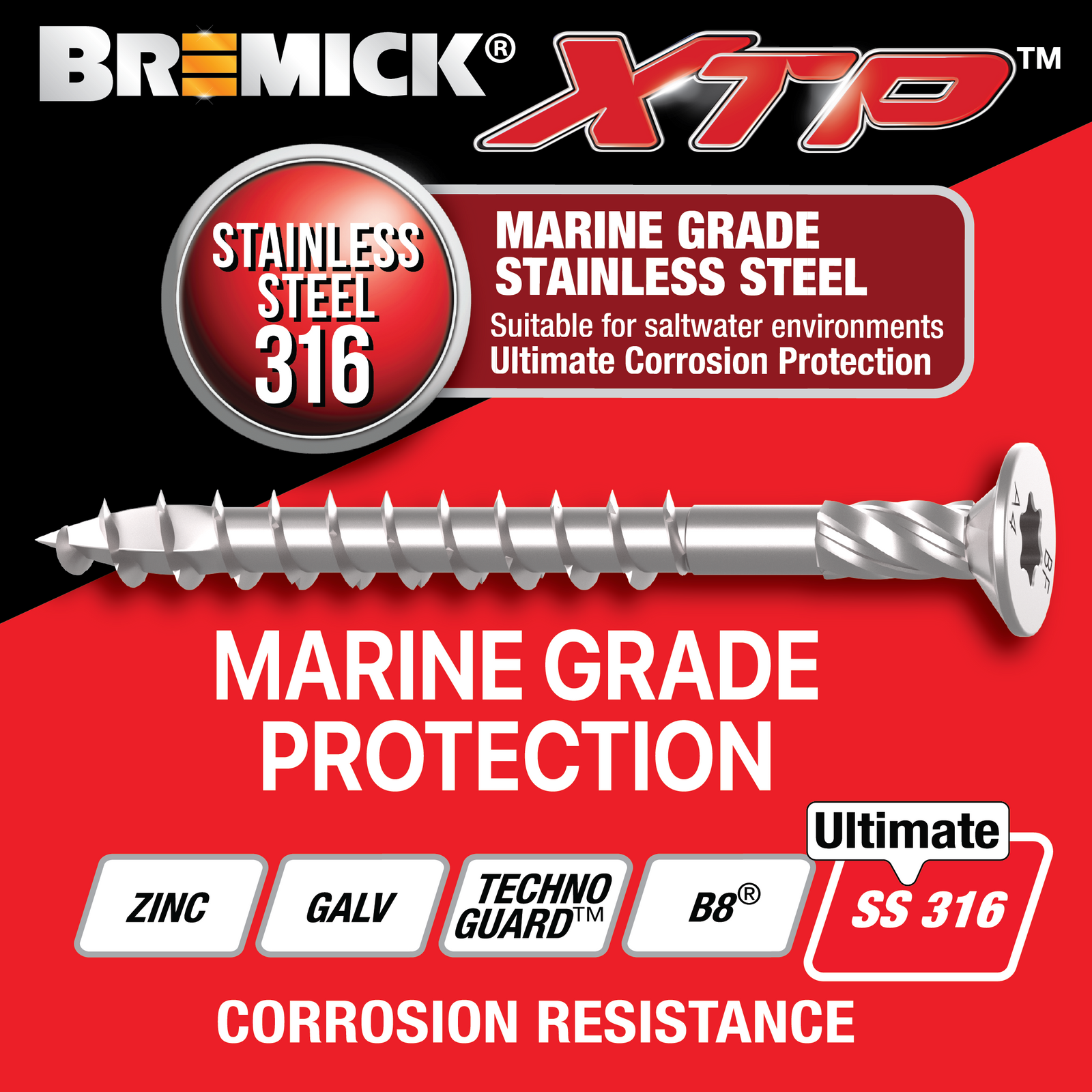 Bremick XTP 14g x 100mm Stainless Steel 316 T40 Bugle Batten Screws 100 Pack