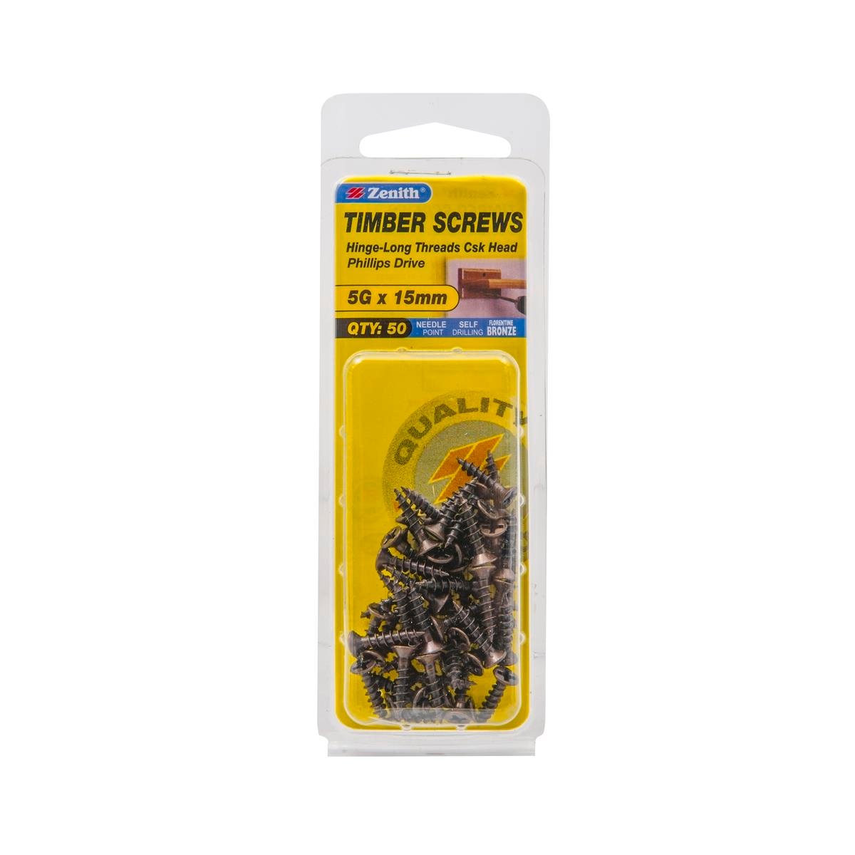 Zenith 5G x 15mm Florentine Bronze Countersunk Hinge Screws - Long Thread Timber Screws, 20 Pack
