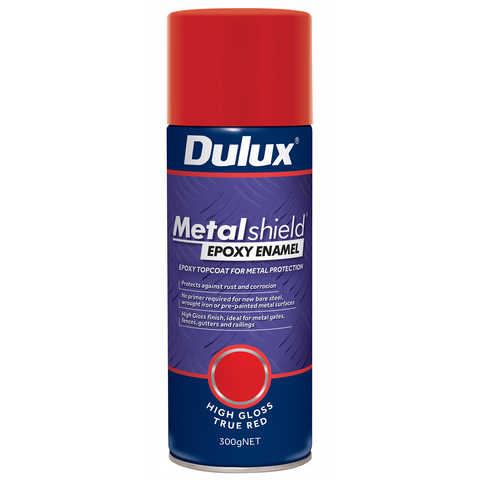 Dulux Metalshield 300g Epoxy Enamel Gloss Spray Paint True Red - No Primer Needed on Bare Steel