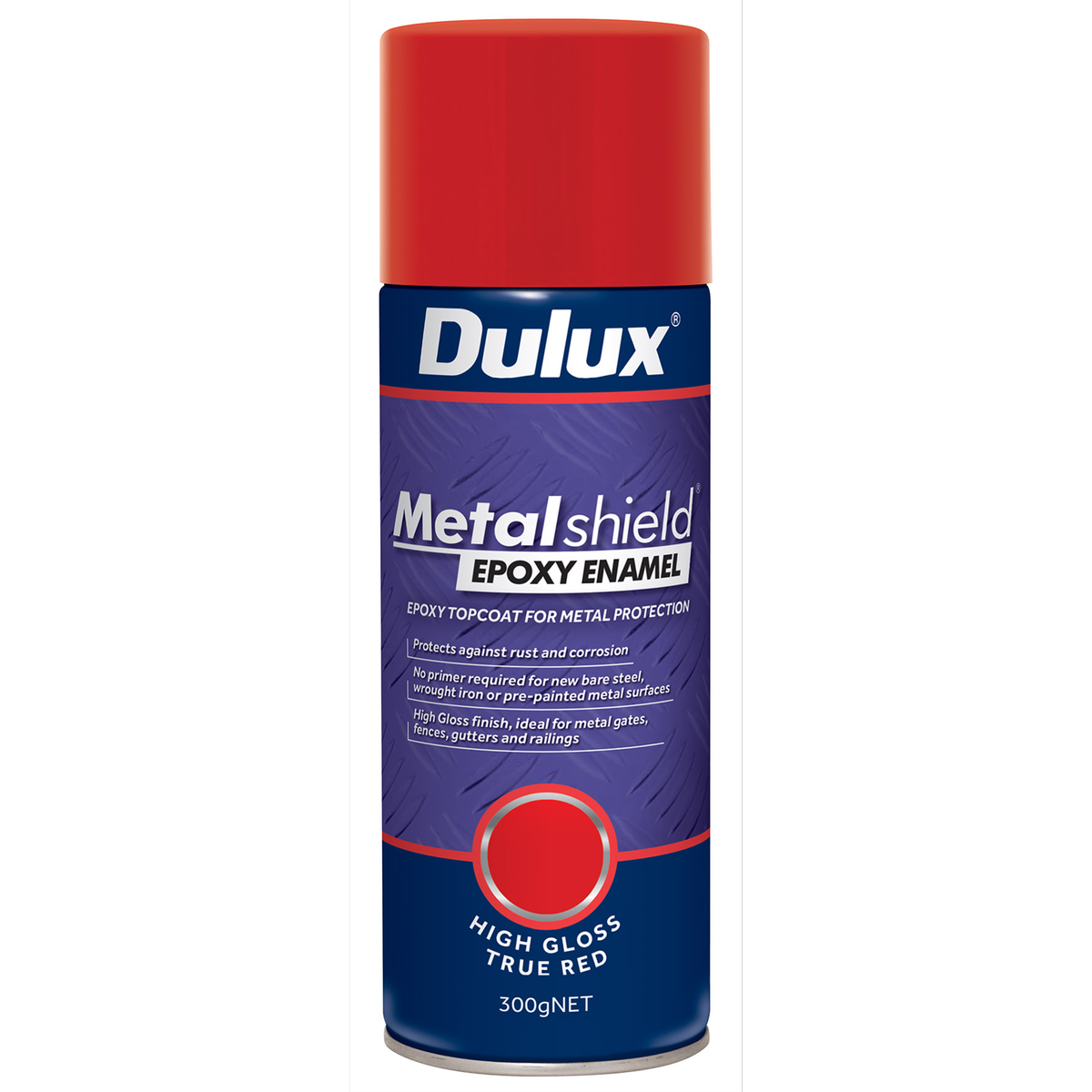 Dulux Metalshield 300g Epoxy Enamel Gloss Spray Paint True Red - No Primer Needed on Bare Steel