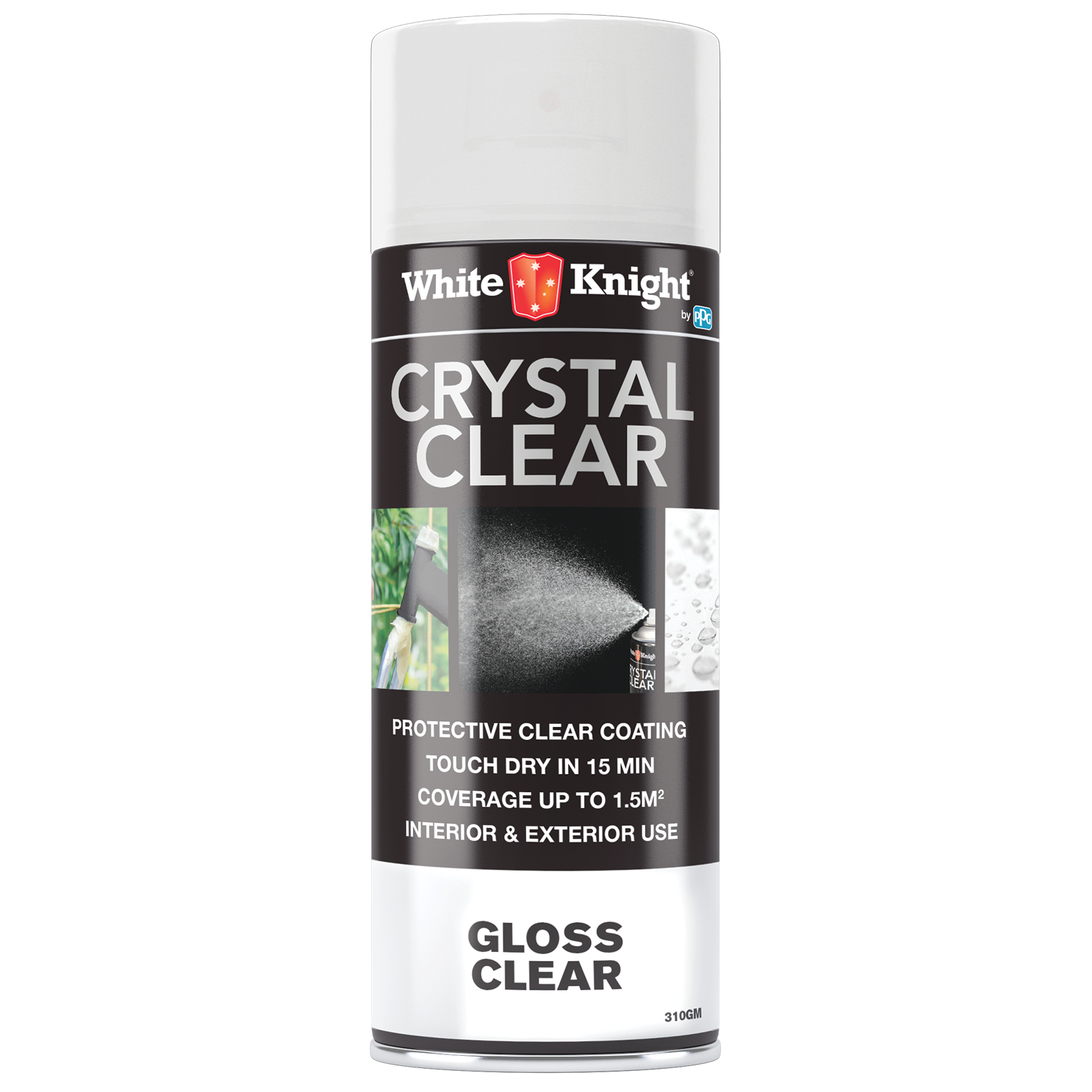 White Knight Crystal Clear 310g Gloss Acrylic Spray Paint - Solvent Based, Indoor & Outdoor