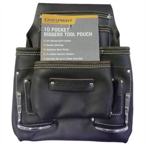 Craftright 10 Pocket Leather Riggers Tool Pouch Belt 320mm Durable - SuperSaverAU - view 1