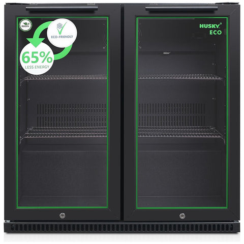 Husky 173L Eco Double Door Back Bar Drinks Chiller - Black, Electronic Controls, LED Lighting - C2HECO840BKAU