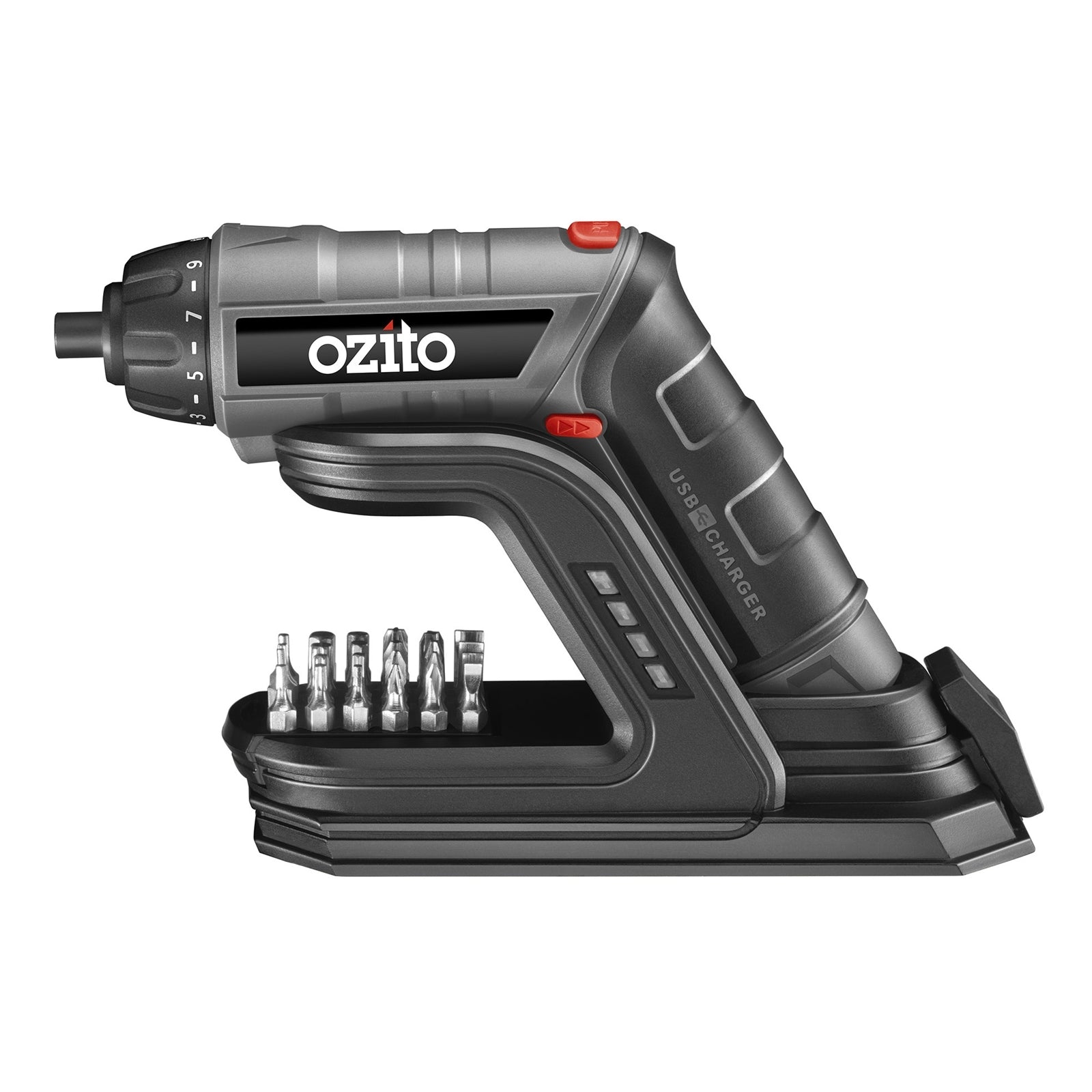 Ozito 3.6V Cordless Screwdriver SDL-5000, USB Charging Base, 9 Clutch Settings, Li-Ion, LED Light