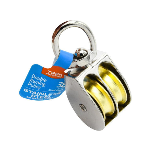Taskmaster Double Pulley 38mm - Nickel Plated Brass - For Awnings, Curtains - SuperSaverAU - view 1