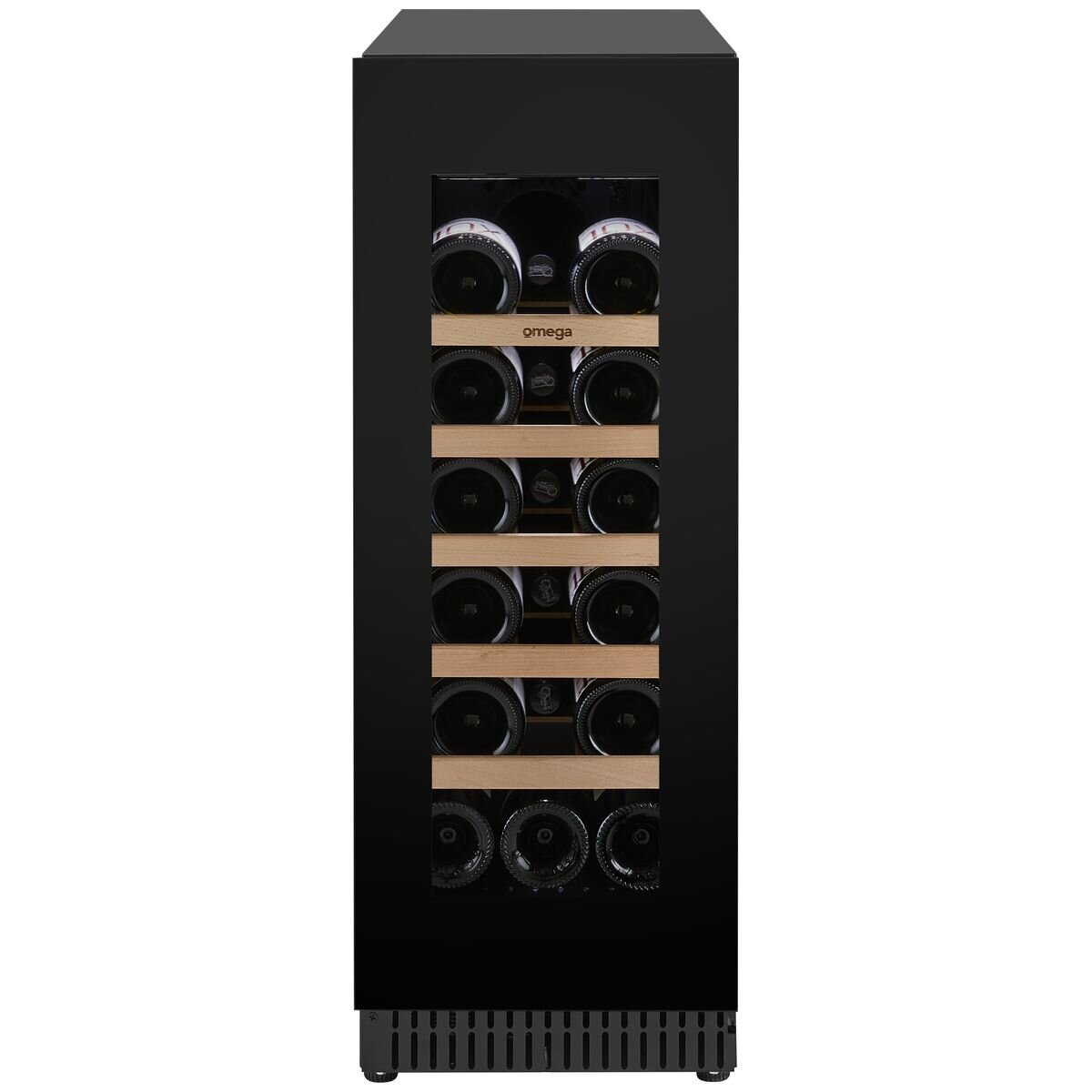 Omega 18 Bottle Single Zone Wine Cabinet - Black, Triple Glazed UV Glass, Built-In or Freestanding - OCW18SB