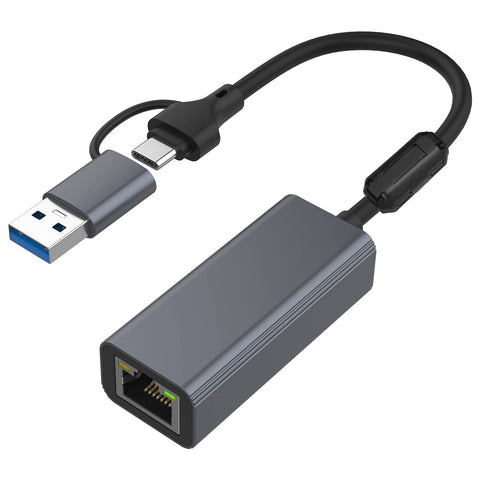 Antsig USB-C / USB-A to Ethernet Adapter AP5812 - Grey Aluminium, Wired Internet