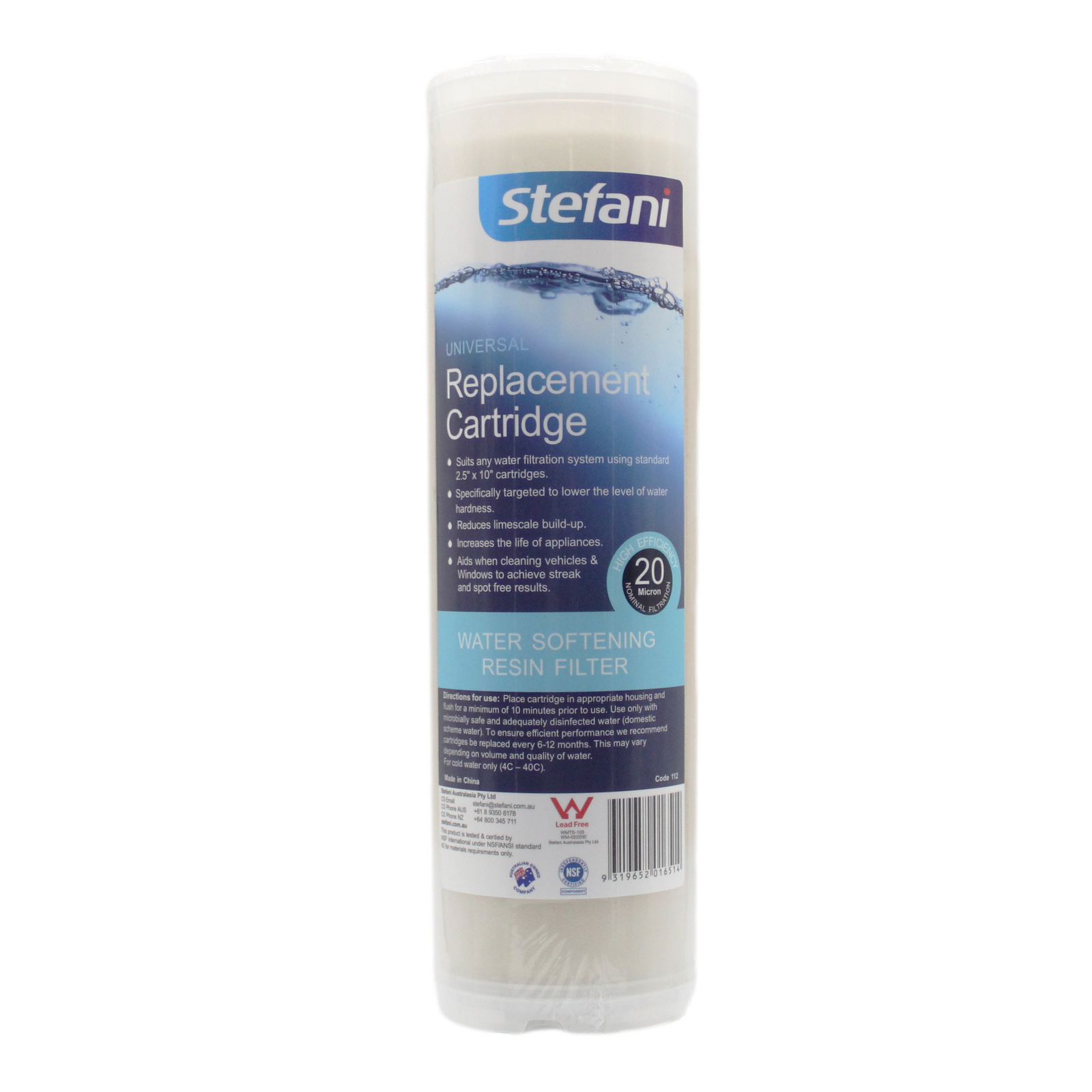 Stefani 20 Micron Anti-Scale Water Softening Resin Filter 2.5" x 10"