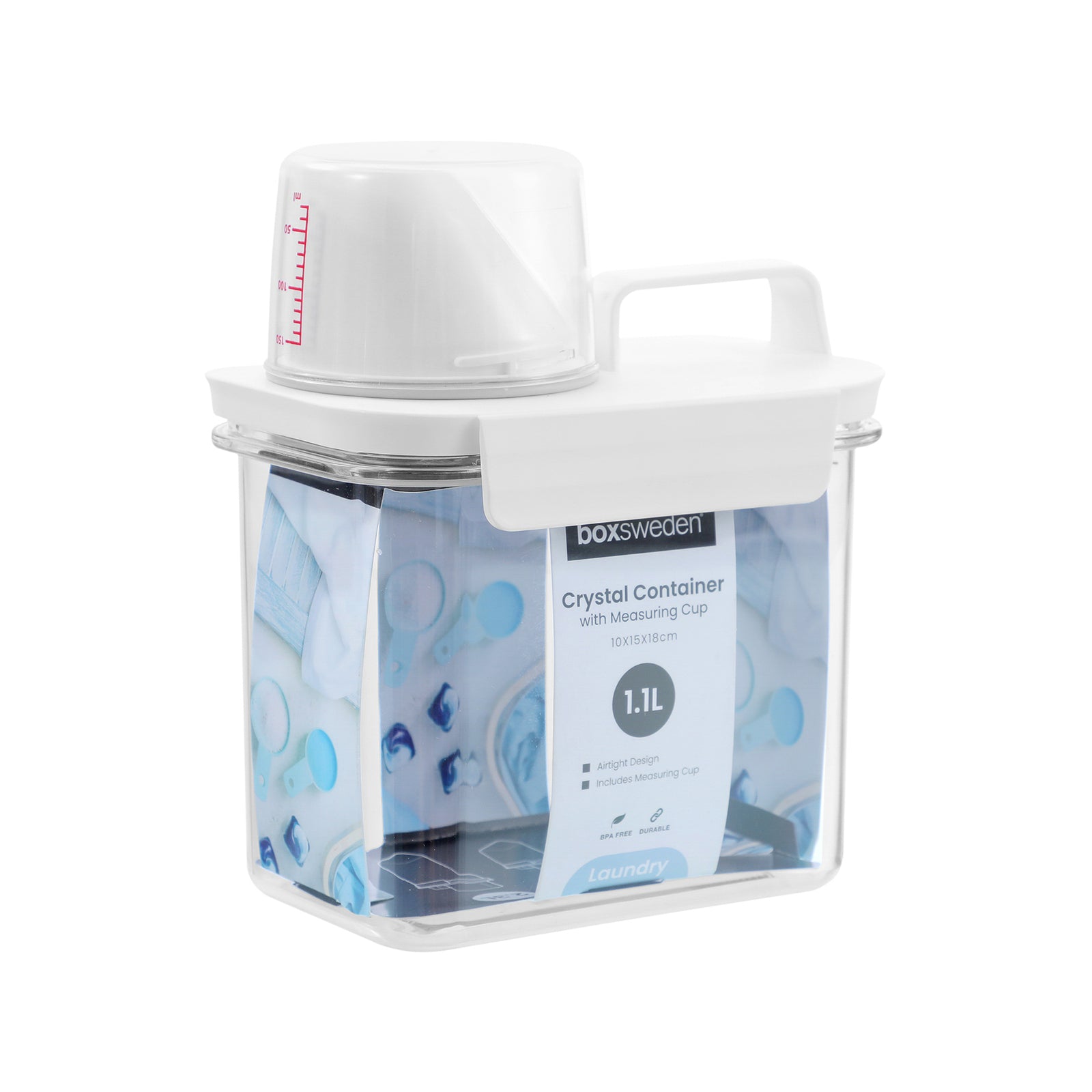 Boxsweden 1.1L Clear PET Crystal Laundry Container with Measuring Cup