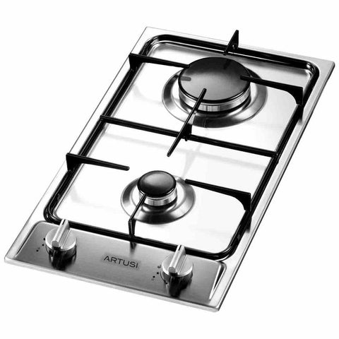 Artusi 30cm natural gas cooktop - 2 burners, flame failure device, stainless steel - AGH30XFFD