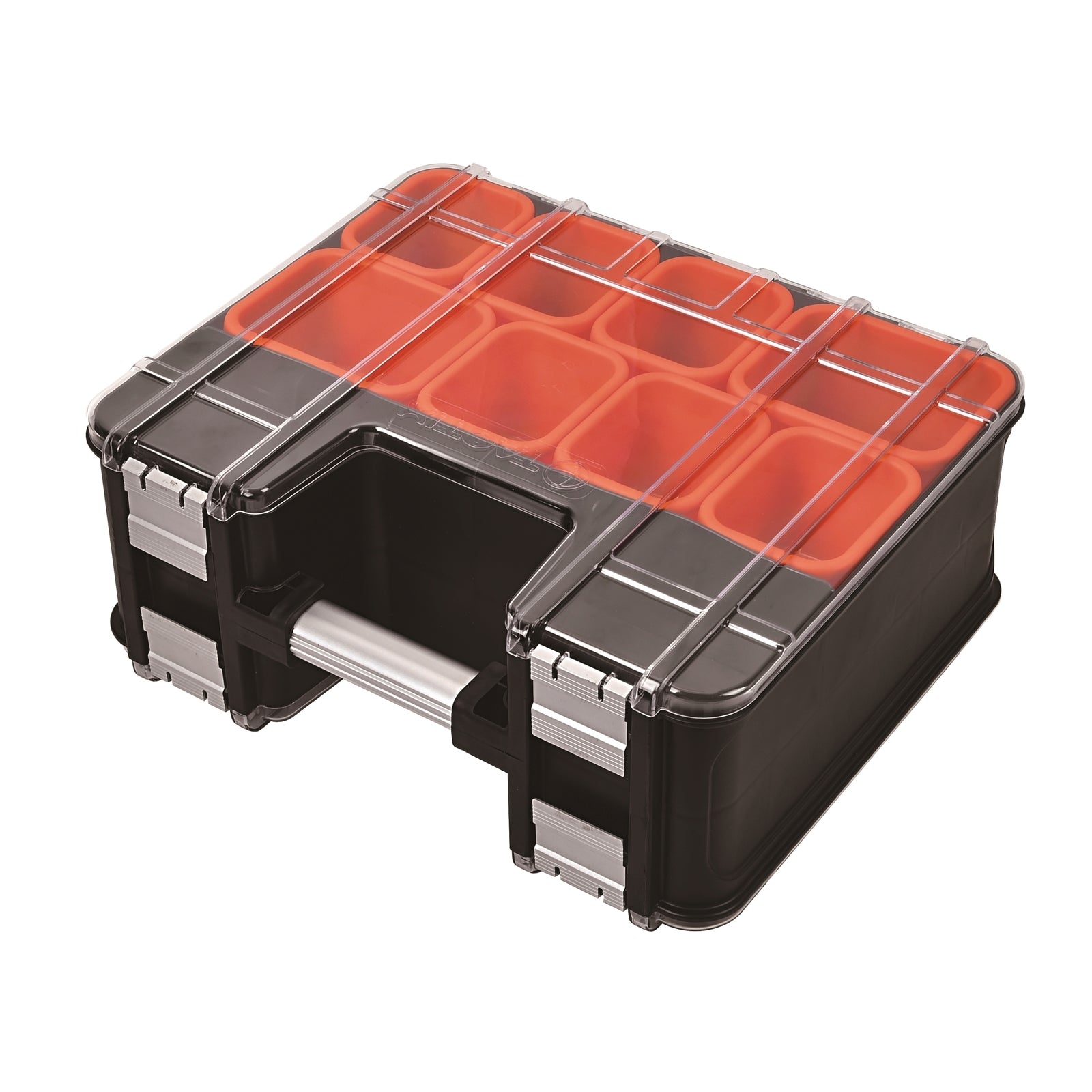Tactix 390mm Double Sided Organiser Black & Orange Removable Bins PP/PC