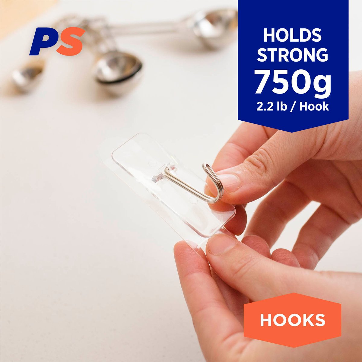 Permastik Medium Clear Kitchen Hooks 4 Pack - Holds 750g - 25mm x 20mm x 60mm - SuperSaverAU - view 2