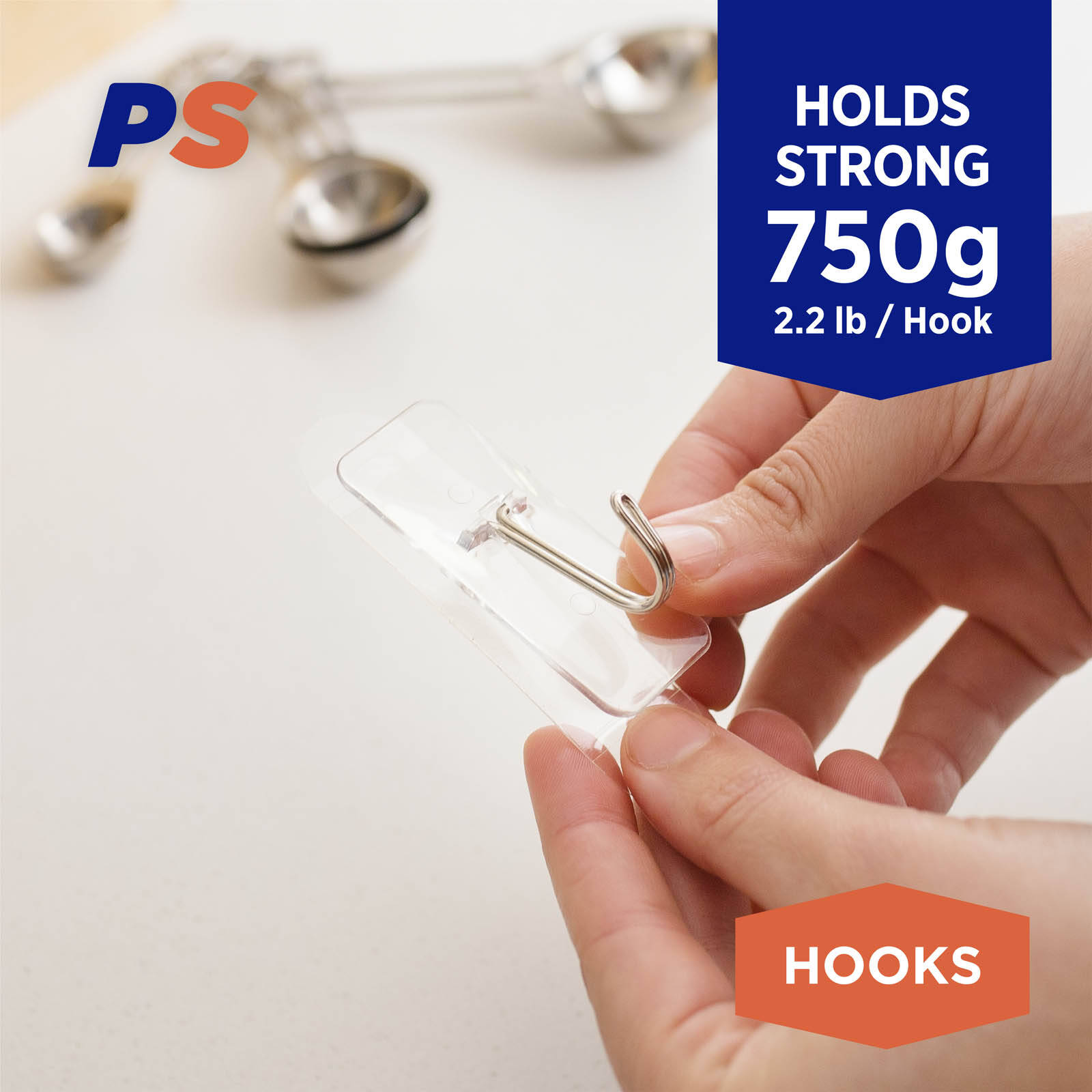 Permastik Medium Clear Kitchen Hooks - 4 Pack, Holds 750g