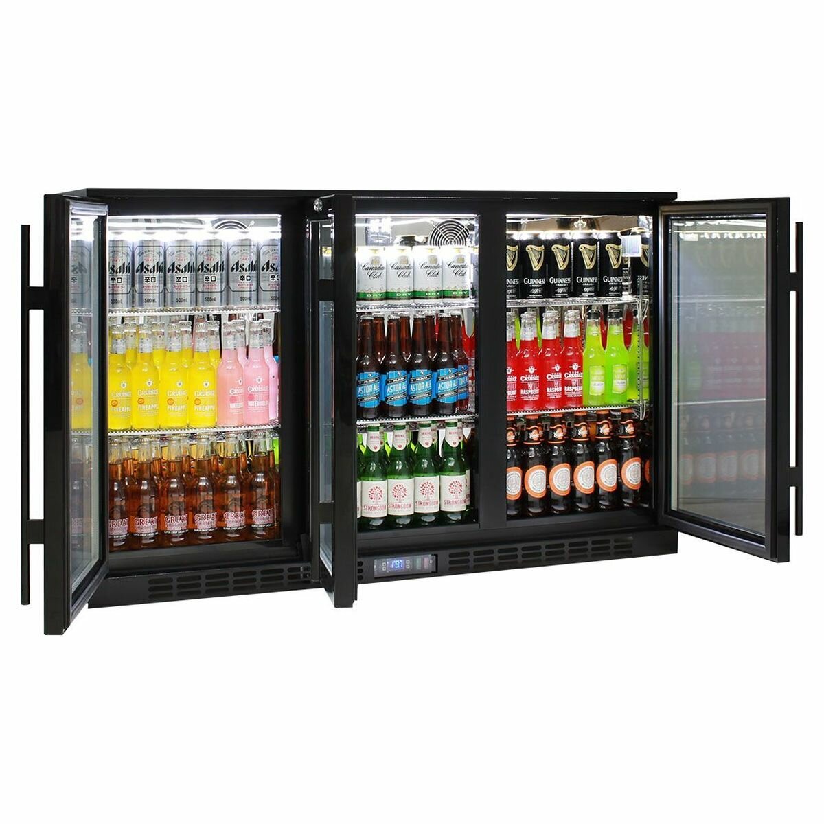 Rhino 330L Outdoor Beverage Centre - Black, 3 Doors, LED Lighting, Lockable - SG3H-B