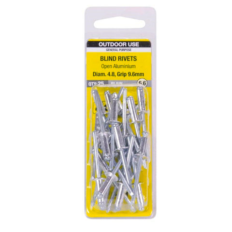 Otter 4.8 x 9.6mm Open Aluminium Blind Rivets 25 Pack