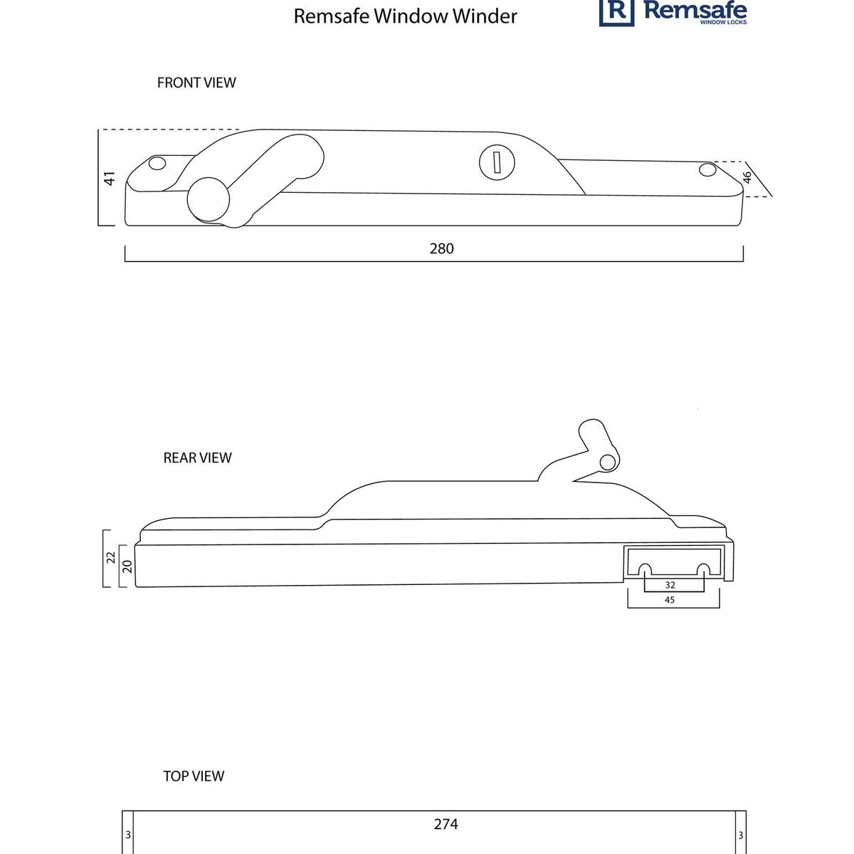 Remsafe White Stainless Steel Key Lockable Window Winder 280mm