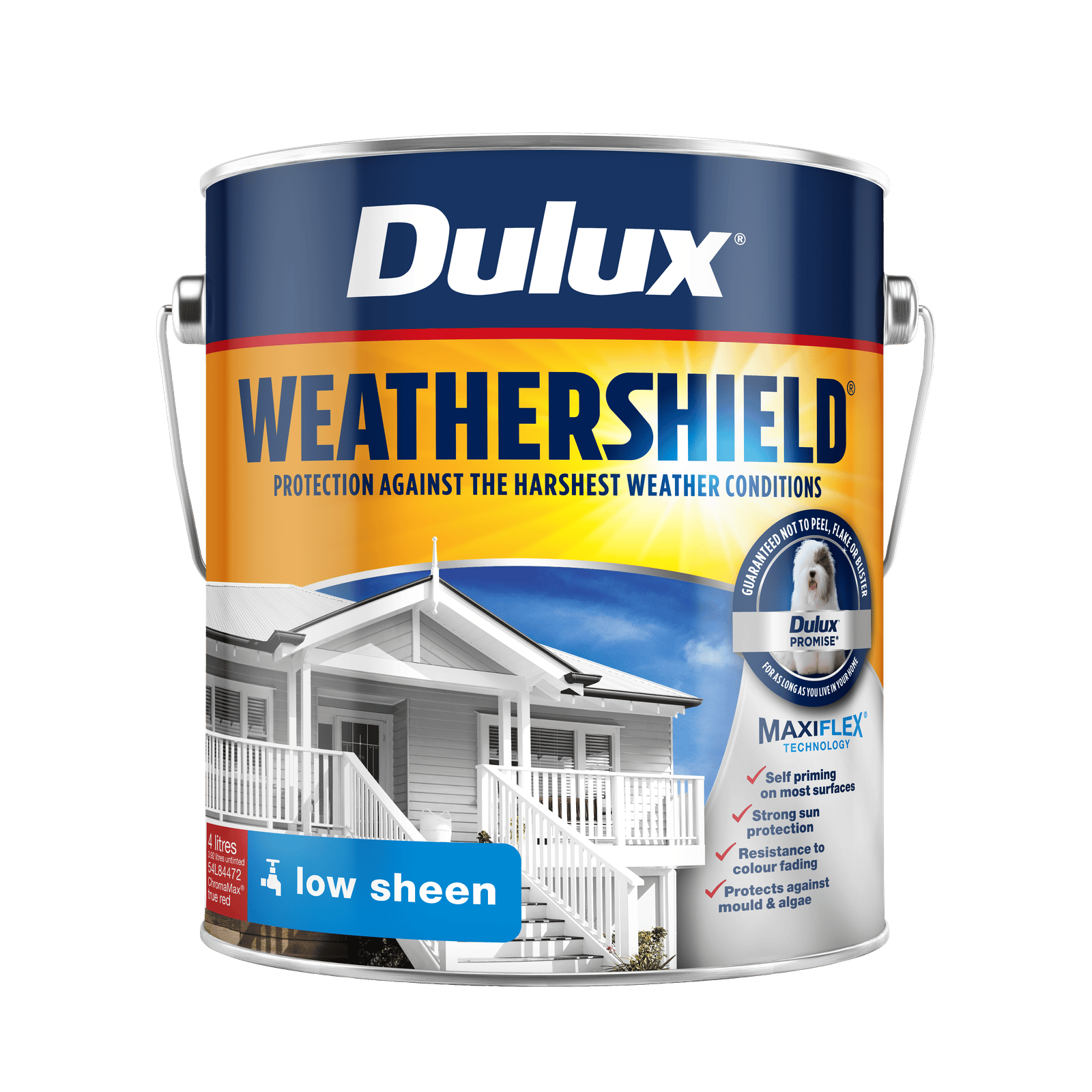Dulux 4L True Red Low Sheen Weathershield Exterior Paint UV Resistant Tintable