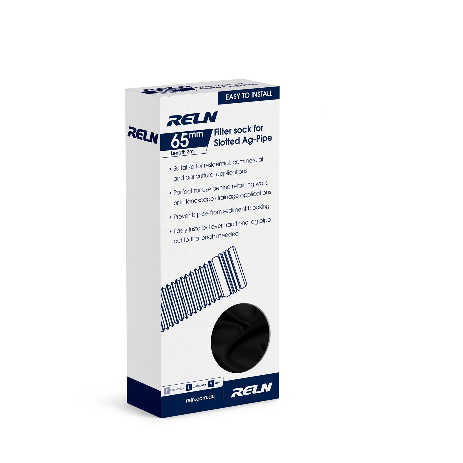 Reln 65mm x 3m Filter Sock for Slotted Ag-Pipe