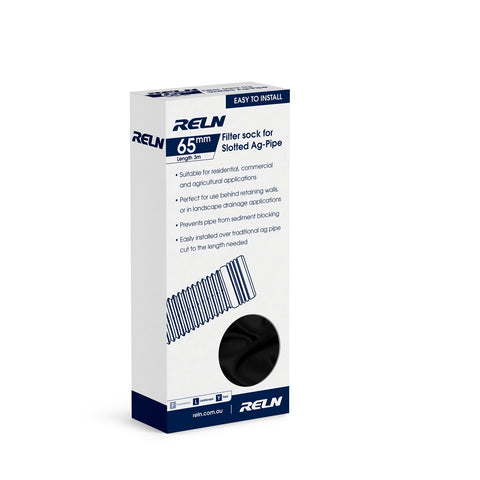 Reln 65mm x 3m Filter Sock for Slotted Ag-Pipe