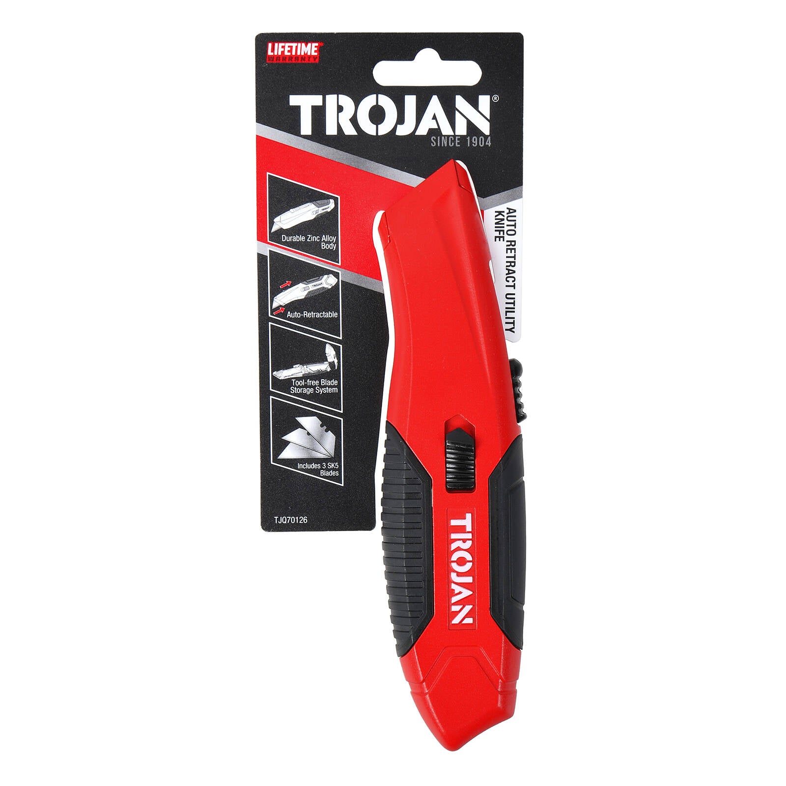 Trojan Auto Retractable Utility Knife with Zinc Alloy Body