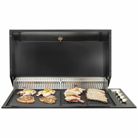 Artusi Built-In LPG BBQ with Hooded Lid - 4 Stainless Steel Burners, Black Enamel - ABBQ1B-ABHOOD