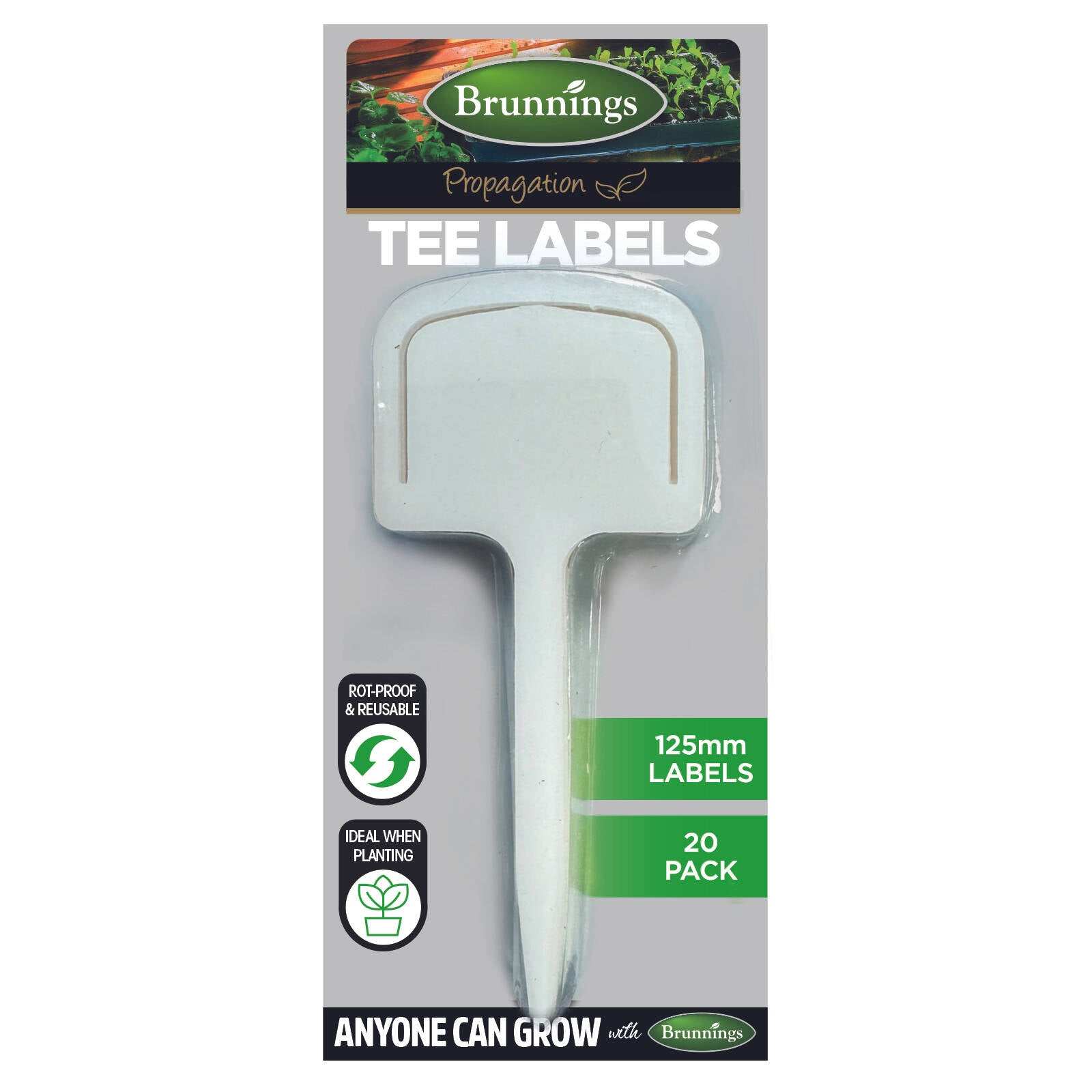 Brunnings Tee Plant Labels 125mm, Reusable Garden Markers, 20 Pack