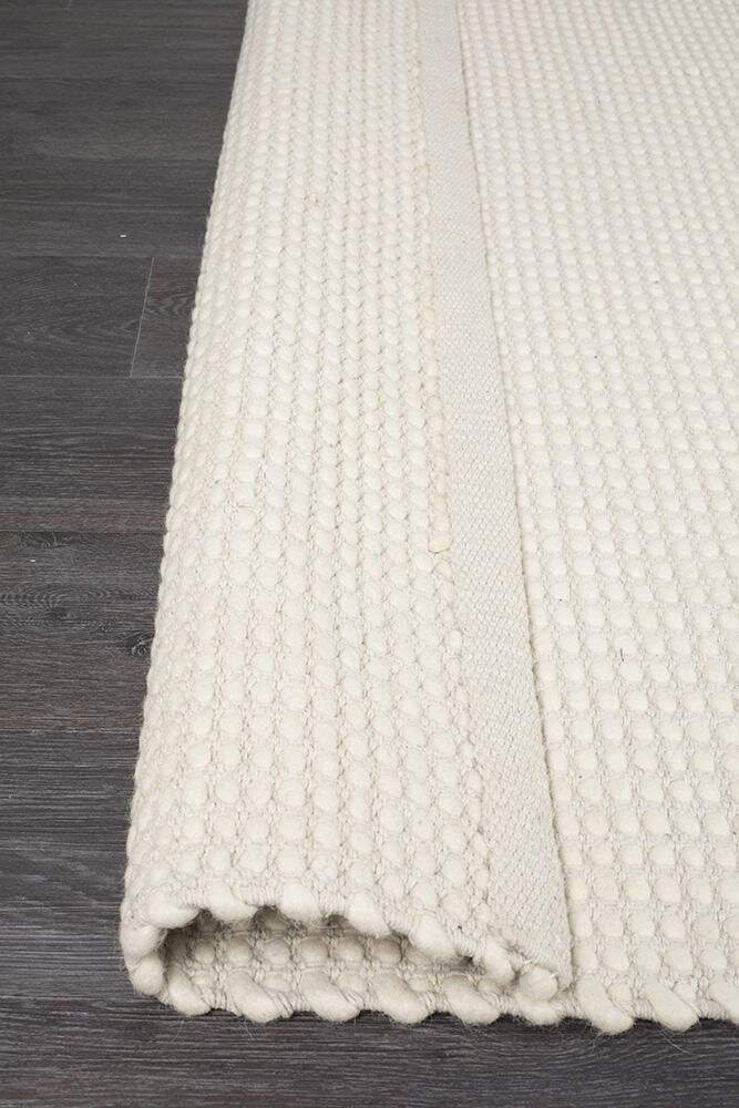 Rug Culture Skandi Large Rug 280x190cm - Natural White Wool, Hand Loomed Flatwoven - SKAN300WHI280X190