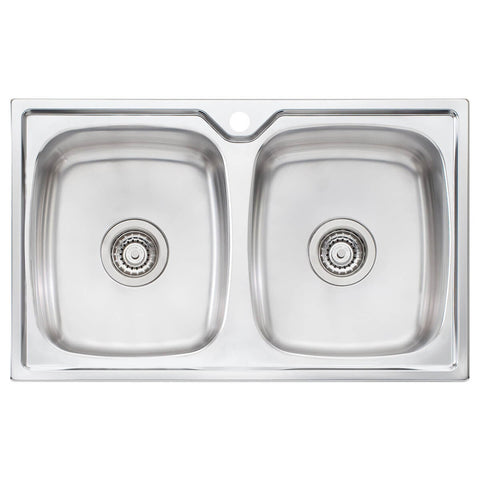 Oliveri Endeavour Double Bowl Topmount Sink - Polished Stainless Steel, No Drainer - EE64-1TH