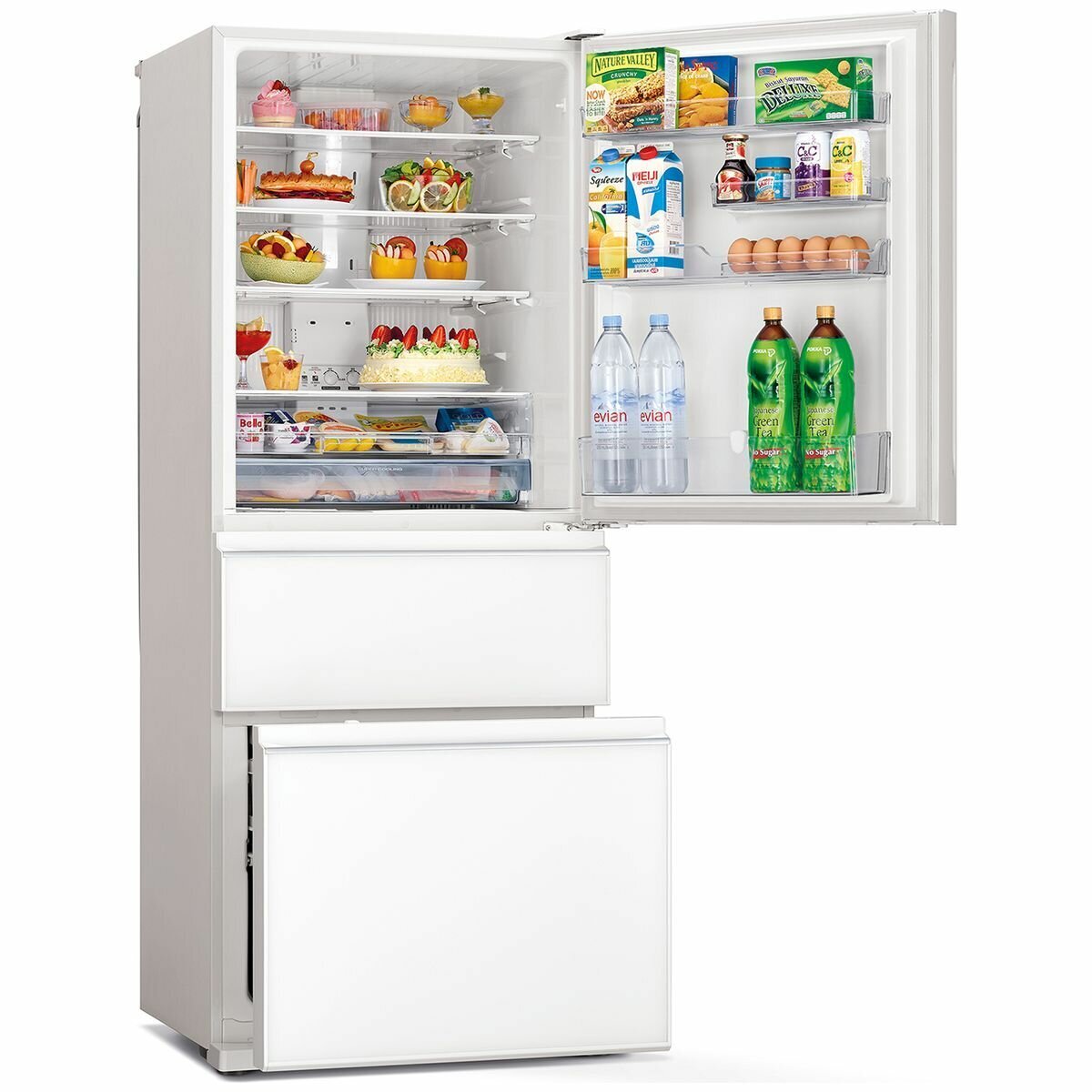 Mitsubishi Electric 450L Bottom Mount Fridge - Glacier White Glass, Automatic Ice Maker - MR-CGX450ER-GWH-A