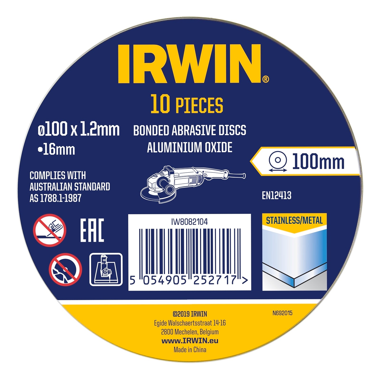 Irwin 100 x 1.2 x 16mm Metal Cut Off Disc 10 Pack