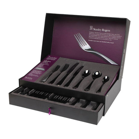 Stanley Rogers Chelsea Onyx 56 piece cutlery set - black titanium coated, formal setting for eight - 50560