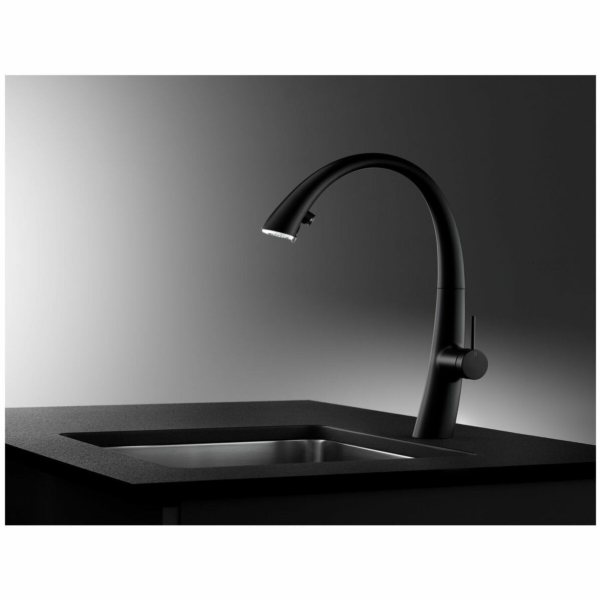 KWC Pull Out Kitchen Mixer Tap with Spray and Light - Matte Black, 270 Degree Swivel - 10201122176