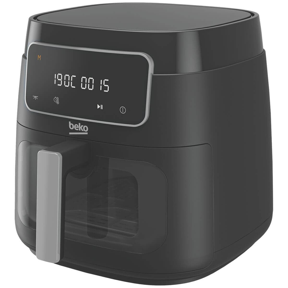 Beko 7.6L air fryer - Black, digital touchscreen, glass viewing door, 9 auto cooking programs - FRL3374B