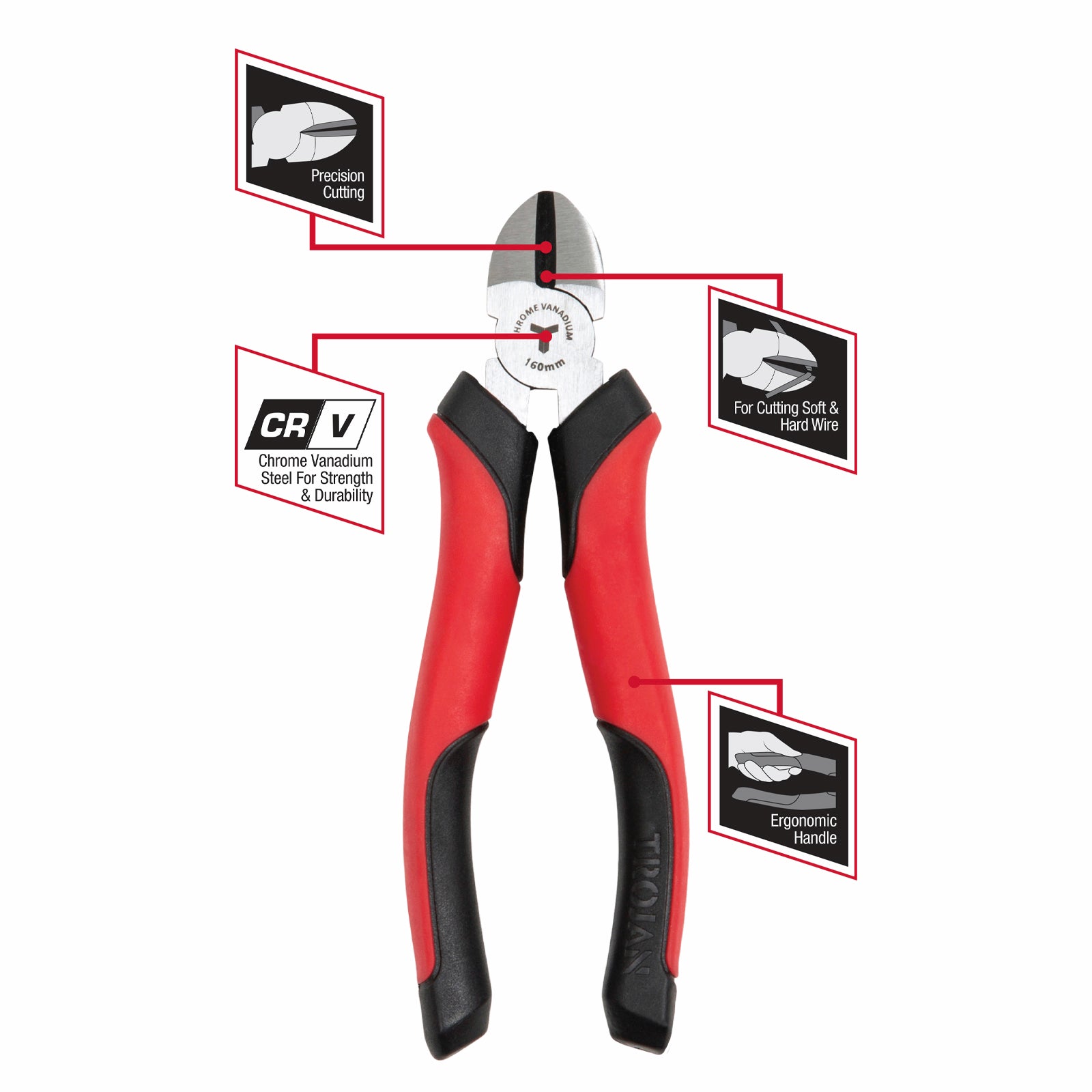Trojan 160mm Side Cutting Plier Red and Black CRV