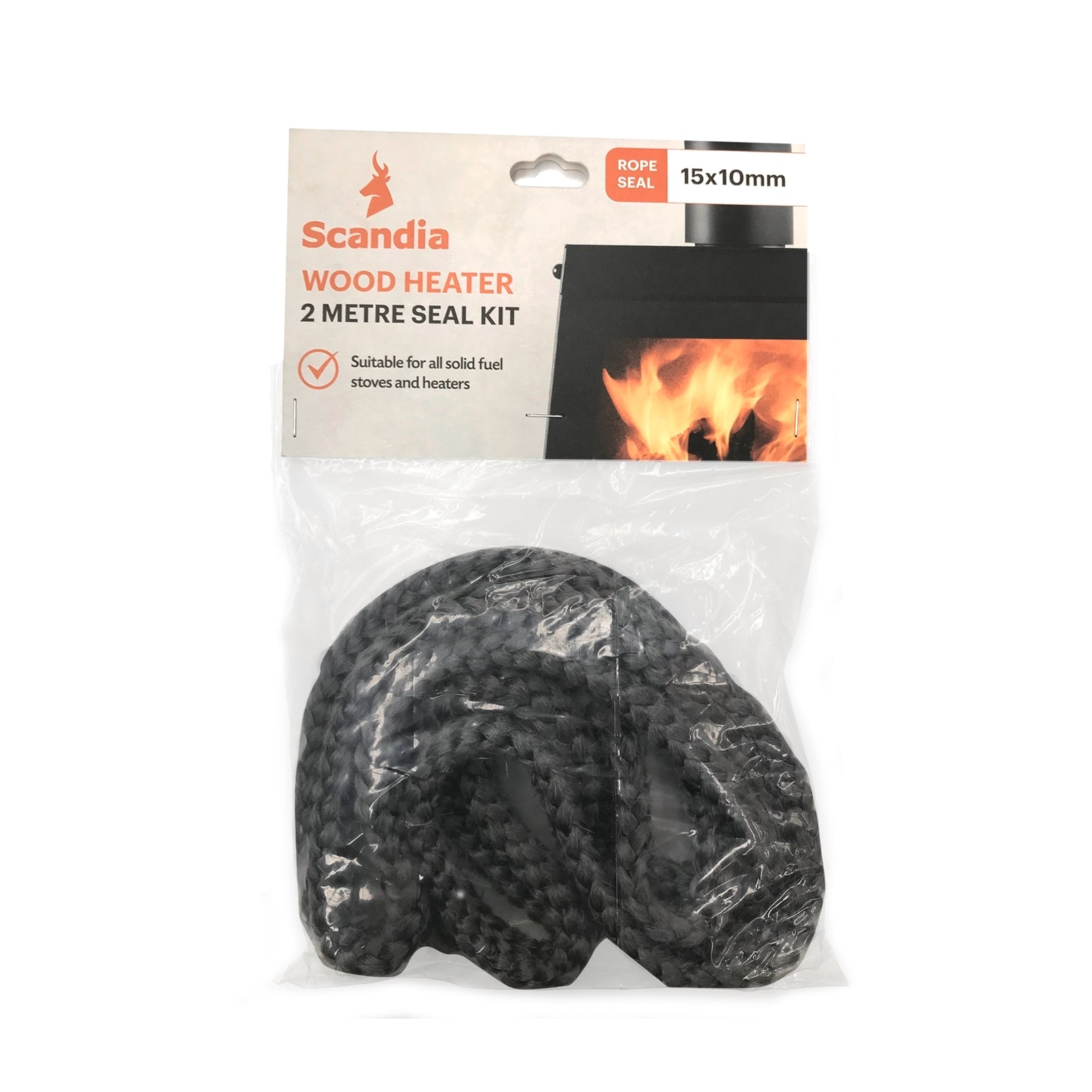 Scandia 15 x 10mm Fibreglass Rope Seal 2m Charcoal Grey for Wood Heaters