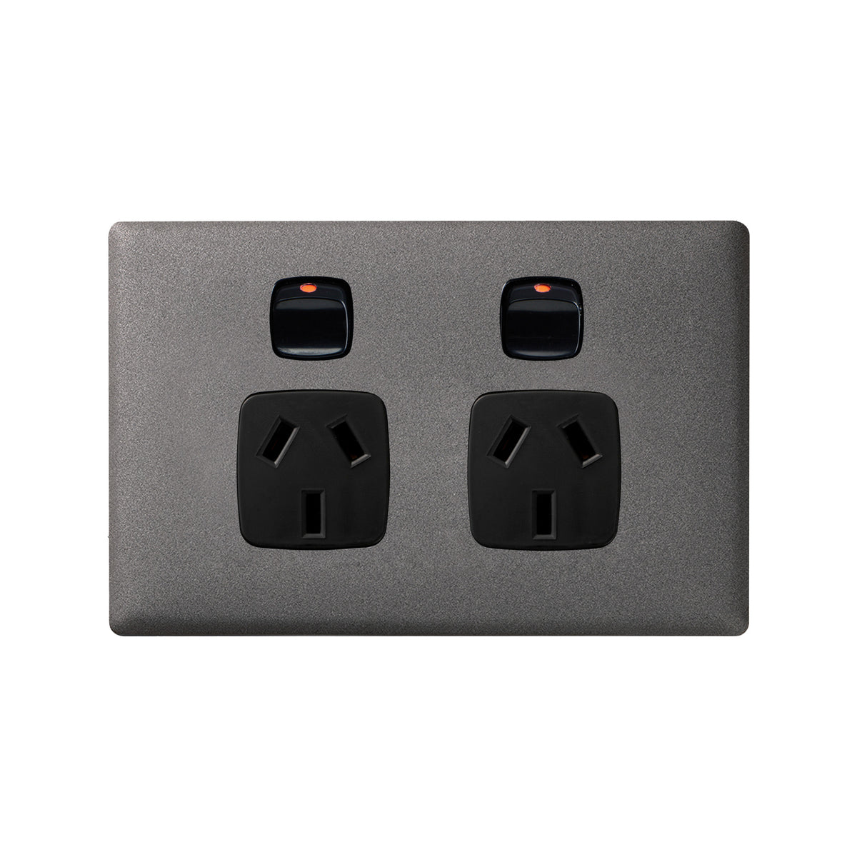 HPM Linea Double Powerpoint, Gun Metal & Black, 10A, Slim ABS Indoor, CDLN777BLGL