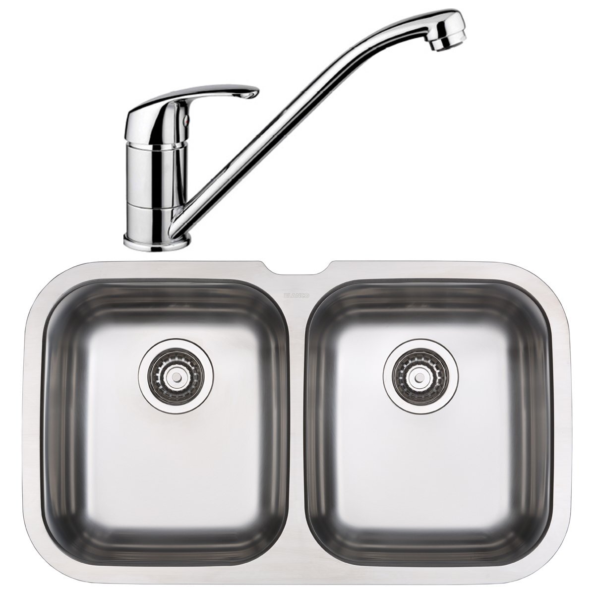 Blanco double bowl undermount sink and tap - 18/10 stainless steel, BT489 mixer tap - NIAGARAU2D-BT489