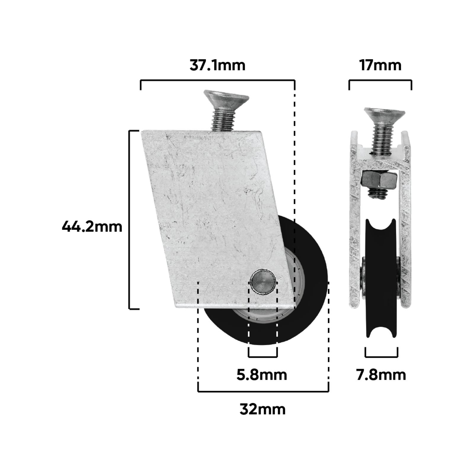 Rolltrak Adjustable Aluminium Carriage & Acetal Roller, Patio Door