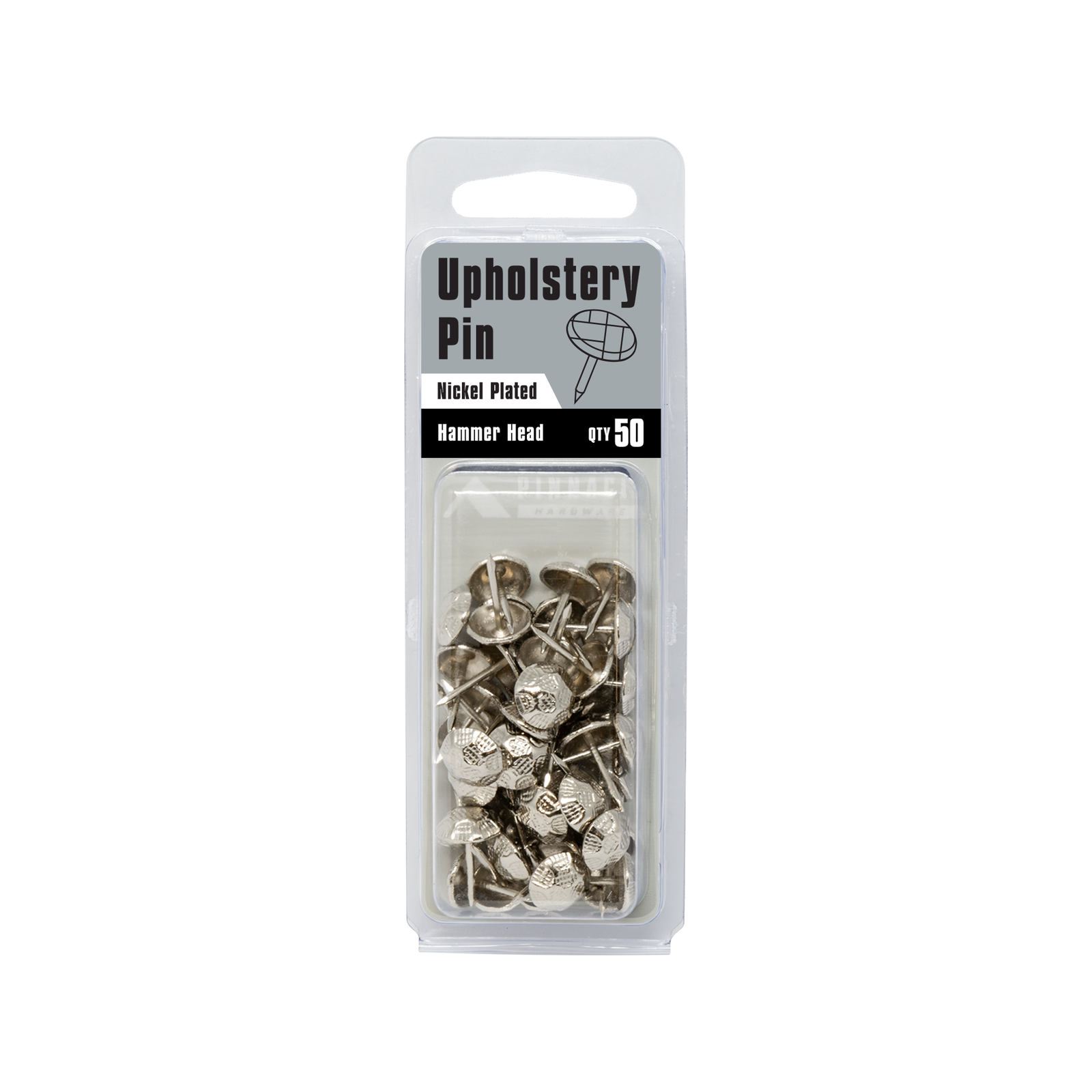Pinnacle Nickel Plated Hammer Head Upholstery Nails - 50 Pack