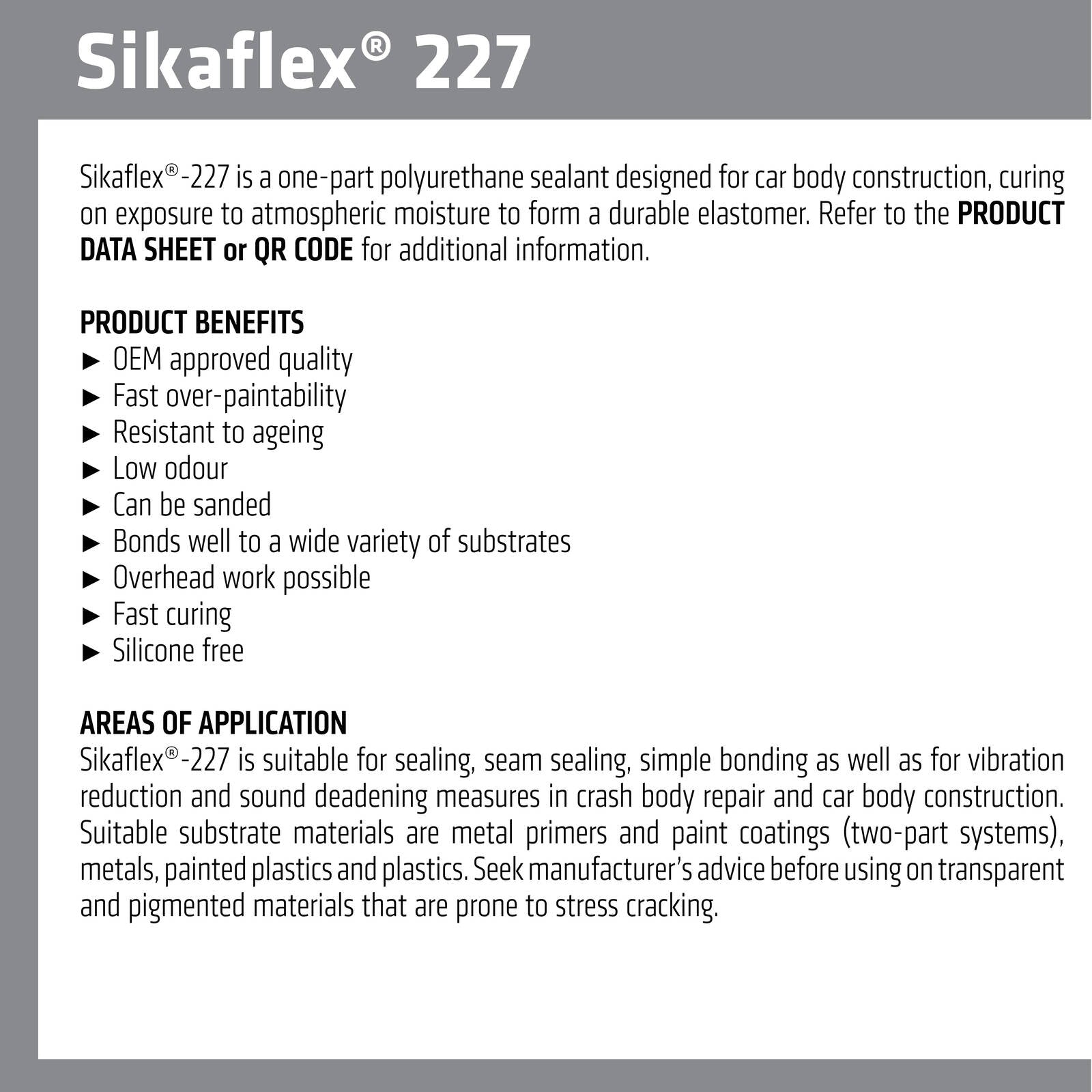 Sika Sikaflex 227 310ml Auto & Construction Sealant, White, Polyurethane, Indoor & Outdoor