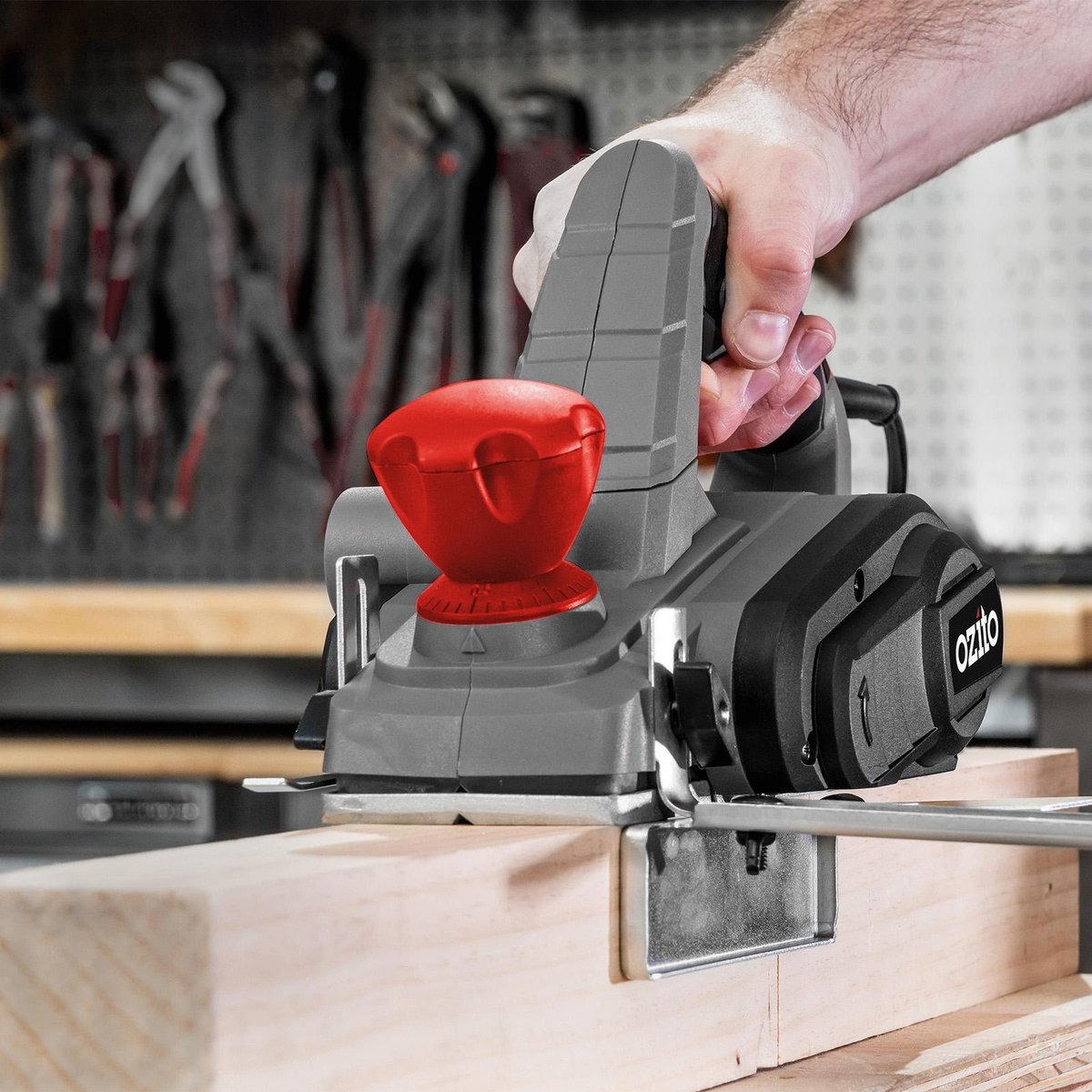 Ozito 82mm Planer 750W - 2mm Maximum Planing Depth - Grey/Red/Black - SuperSaverAU - view 2