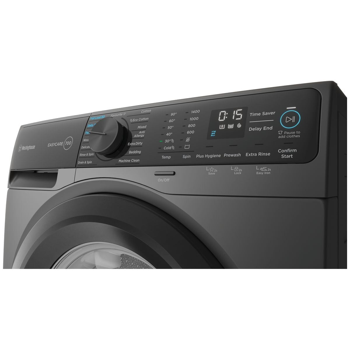 Westinghouse EasyCare 700 10kg Front Load Washing Machine - Grey, 5 Star Energy, Plus Hygiene - WWF1044M7SAS