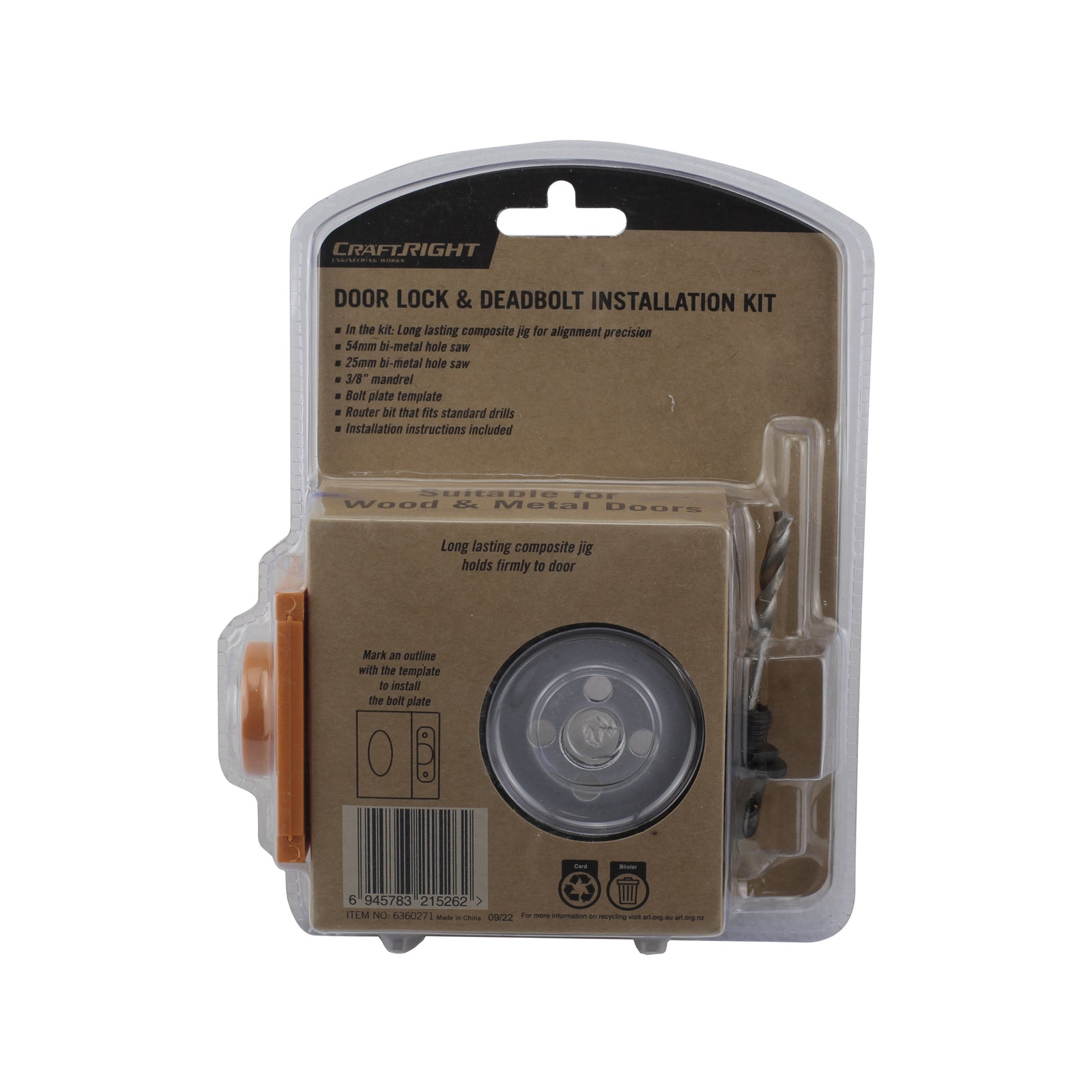 Craftright Door Lock and Deadbolt Installation Kit, Bi-Metal Hole Saws for Wood and Metal Doors