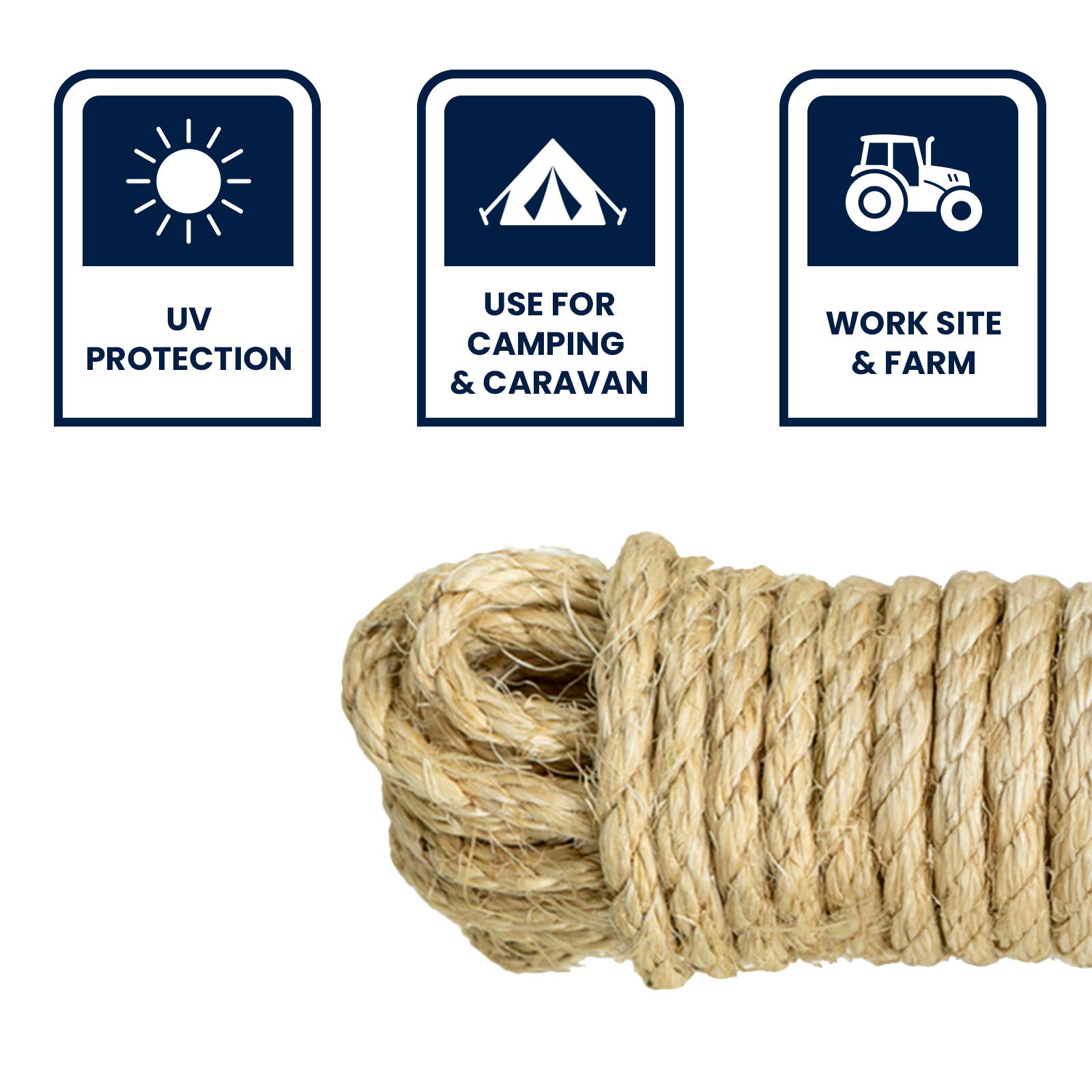 Grunt 8mm x 10m Sisal Twisted Rope, Natural Fibre, 210kg Break Strength, Weather Resistant