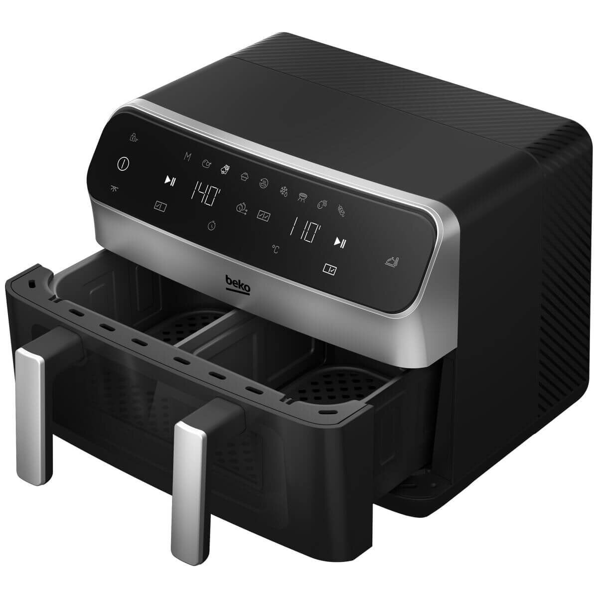 Beko 9.5L Dual Air Fryer - Black - Match Cook, 9 Auto Programs, Viewing Window - FRL6488